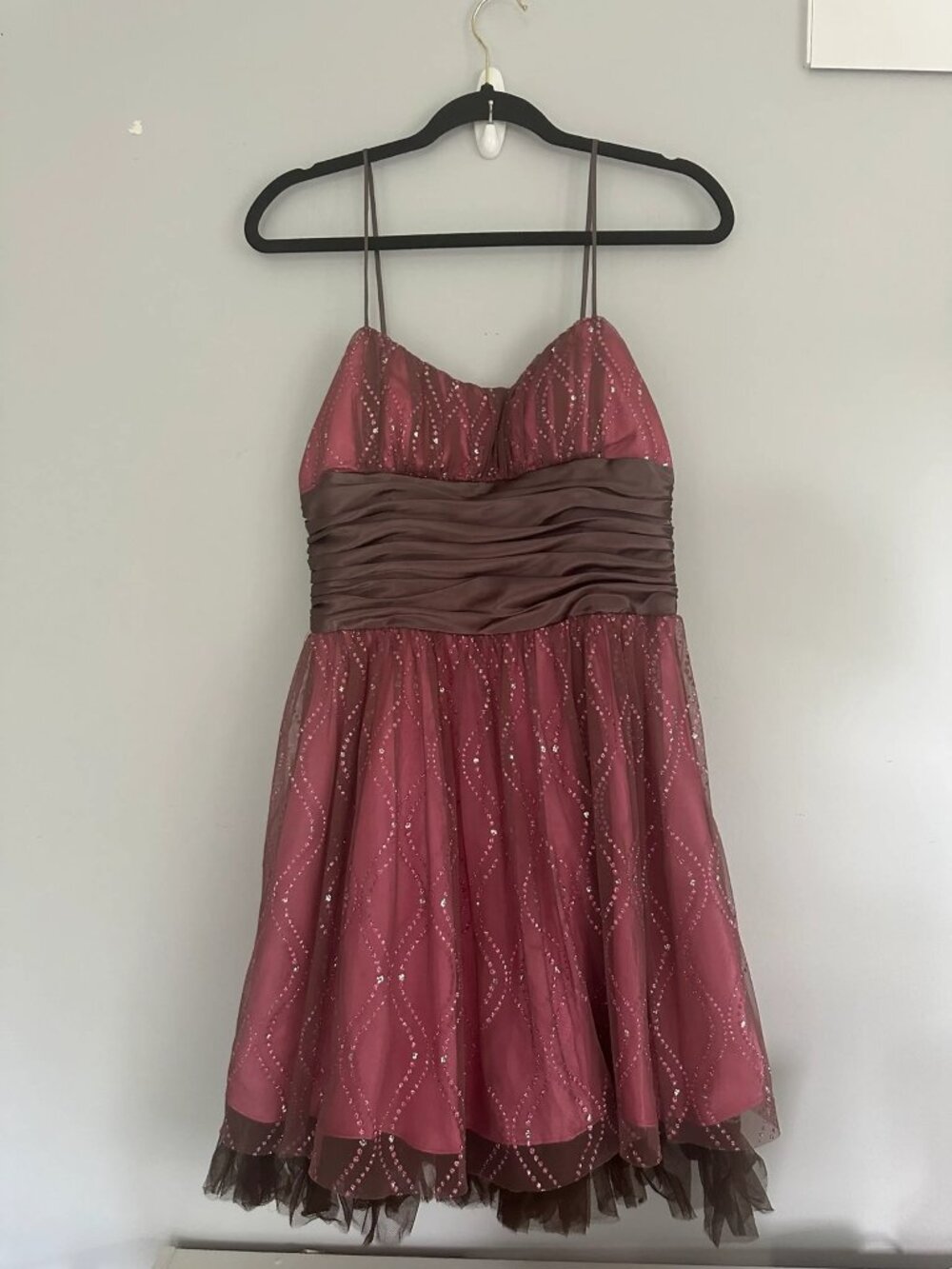 ✨ Y2K Morgan & Co Pink & Brown Tulle Glitter Prom / Homecoming HOCO Dress